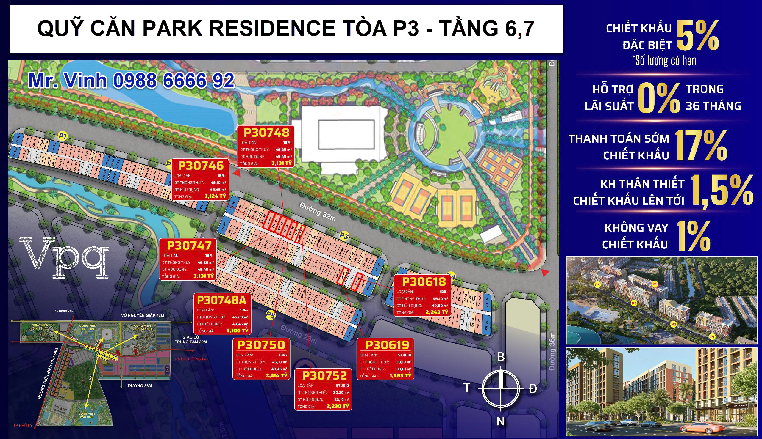 Giá bán tòa P3 căn hộ chung cư Park Residence Sun Urban City (T6,T7)
