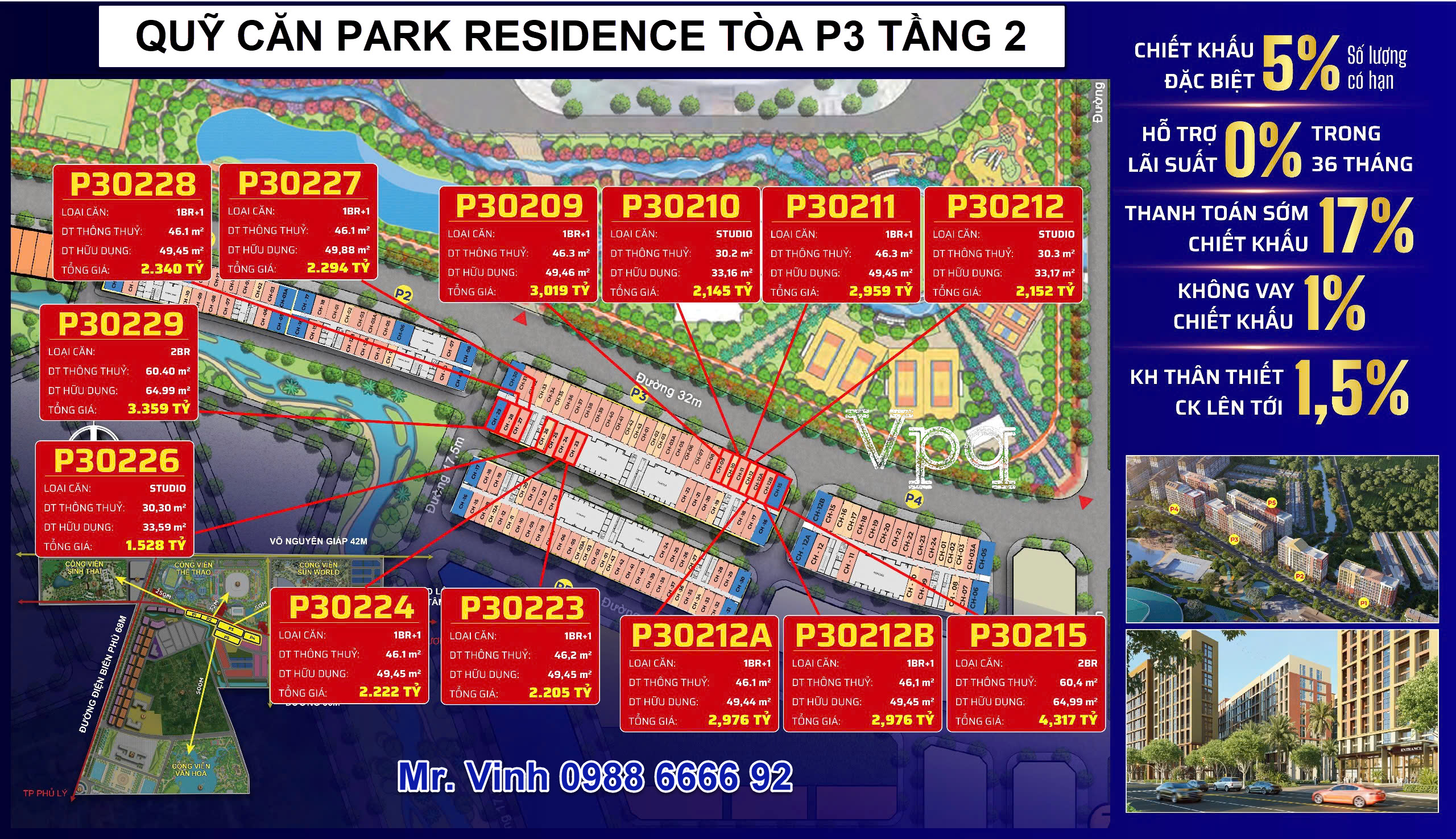 Giá bán tòa P3 căn hộ chung cư Park Residence Sun Urban City tầng 2
