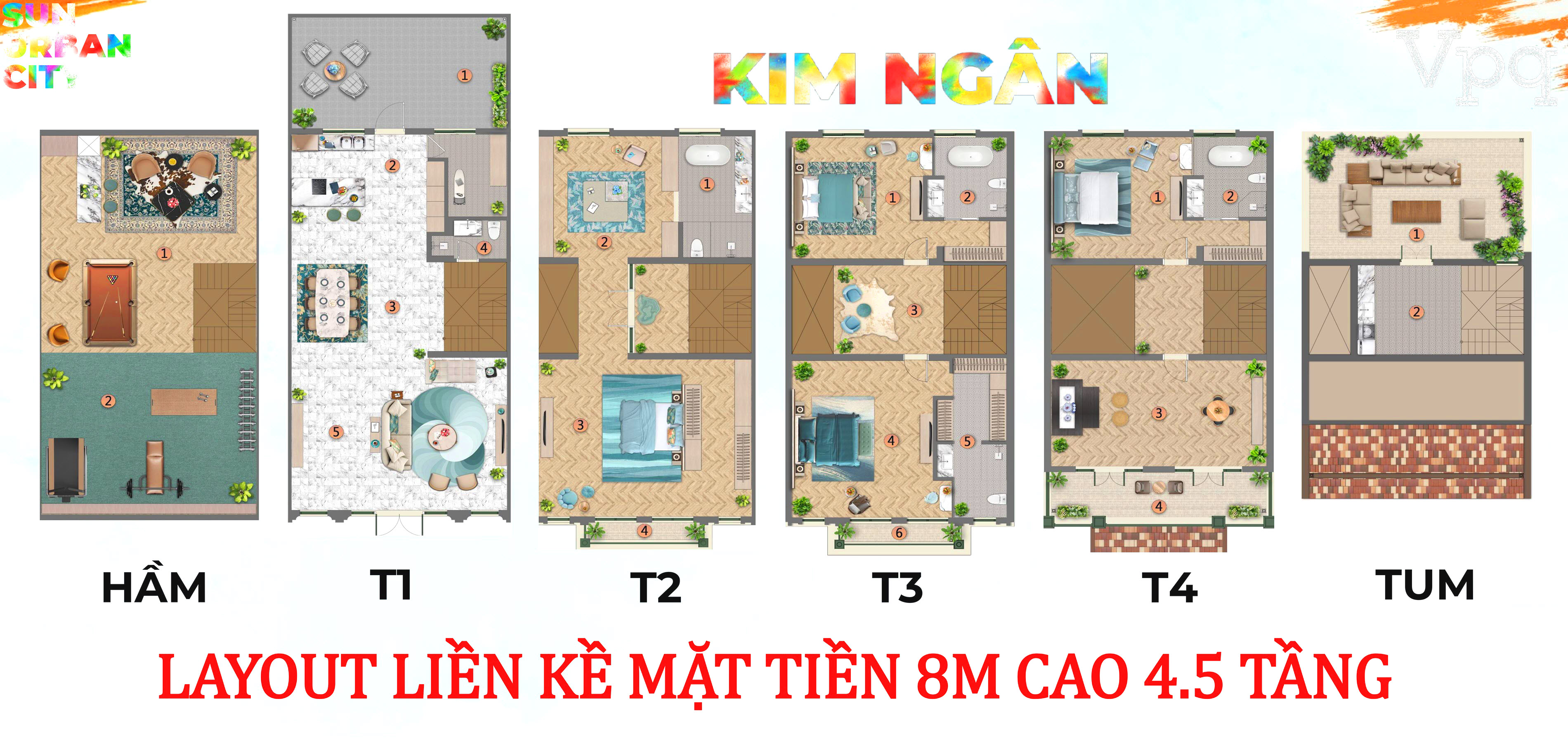 Layout gợi ý công năng nhà phố Kim Ngân mặt tiền 8m