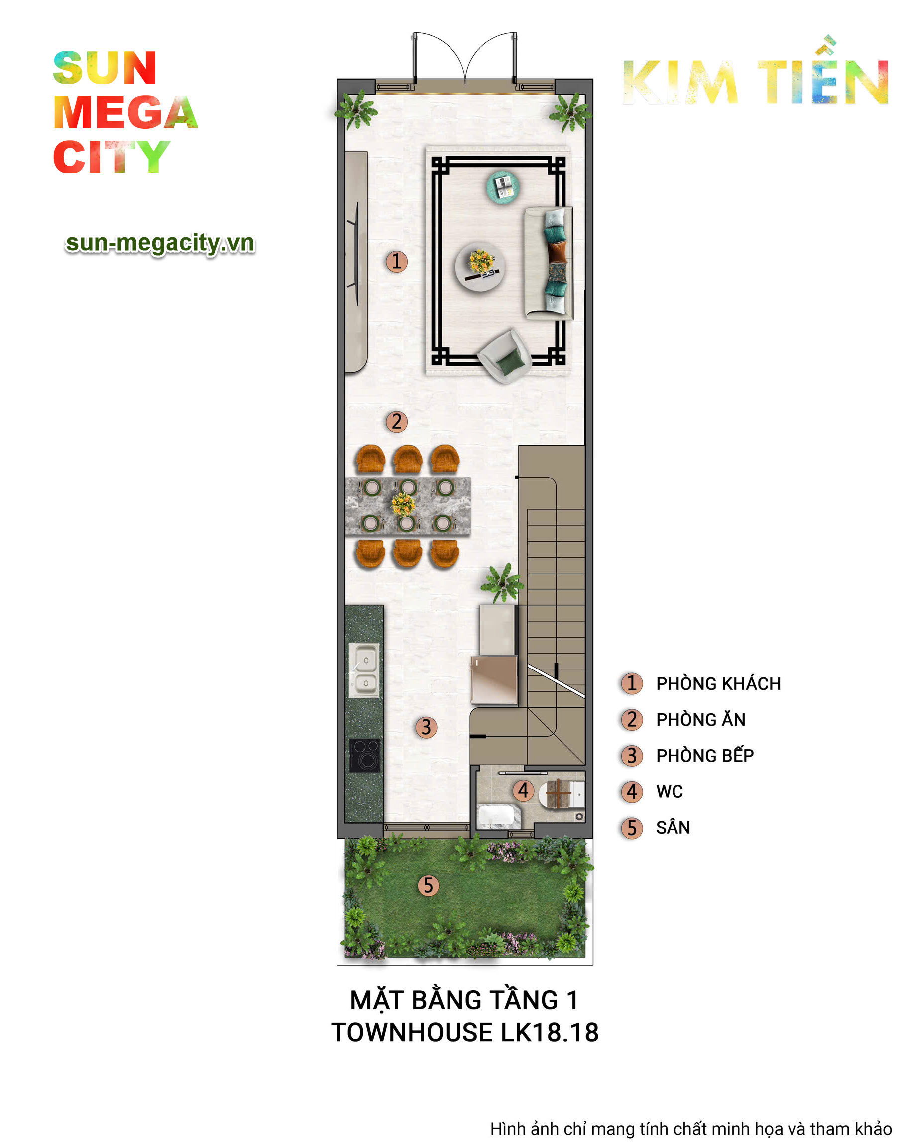 Layout thiết kế tầng 1 nhà phố Kim Tiền (Townhouse mặt tiền 4m)