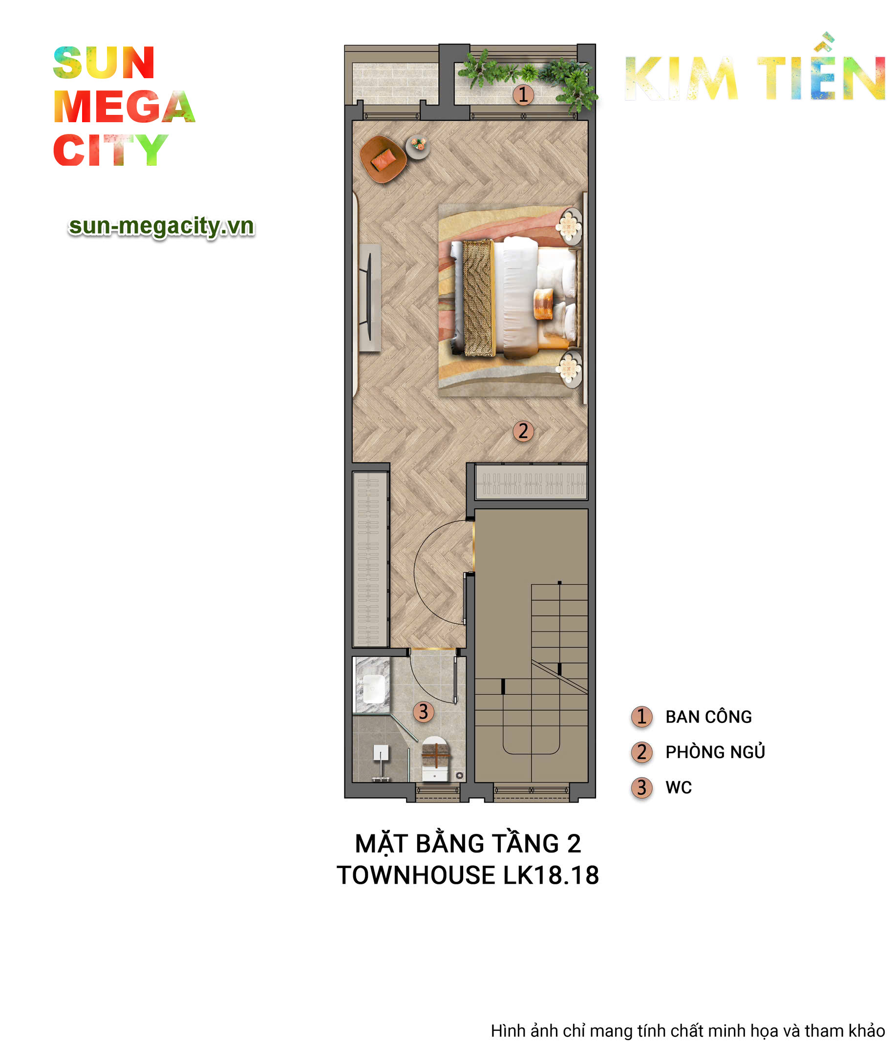 Layout thiết kế tầng 2 nhà phố Kim Tiền (Townhouse mặt tiền 4m)