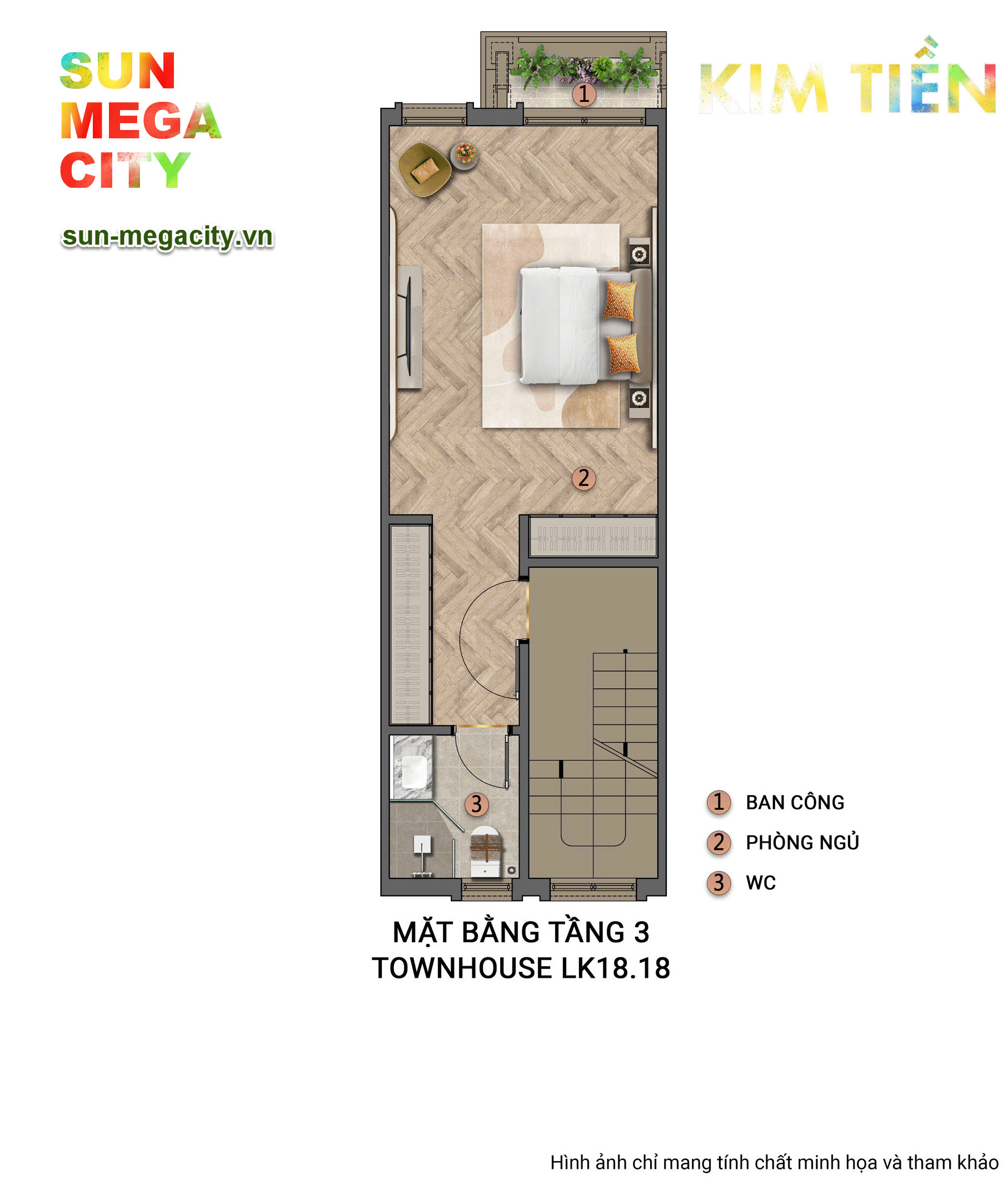 Layout thiết kế tầng 3 nhà phố Kim Tiền (Townhouse mặt tiền 4m)