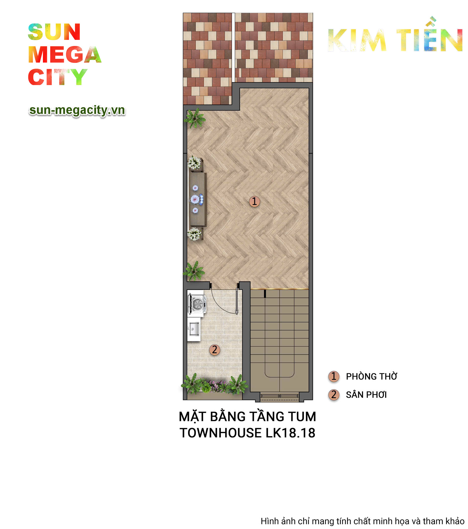 Layout thiết kế tầng tum nhà phố Kim Tiền (Townhouse mặt tiền 4m)
