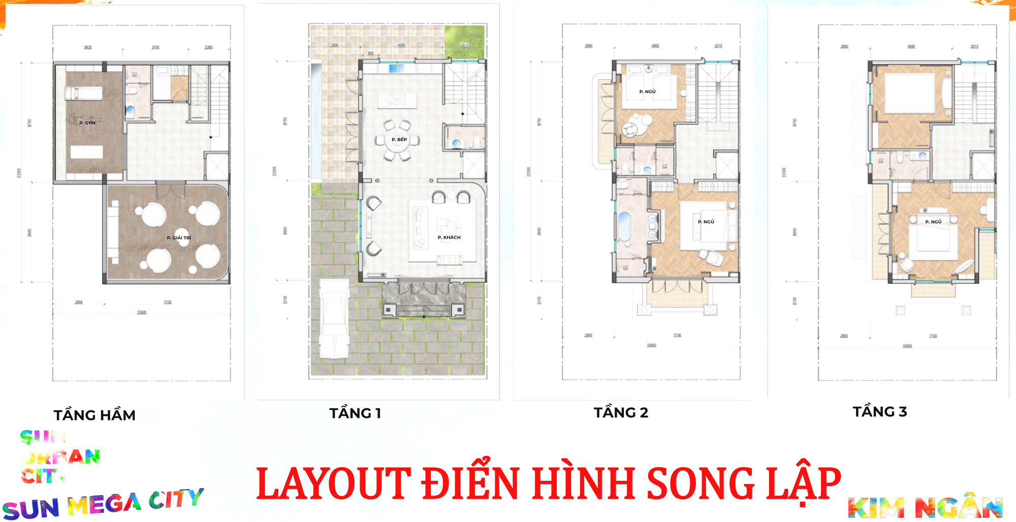 Layout điển hình biệt thự Kim Ngân mặt tiền 10m