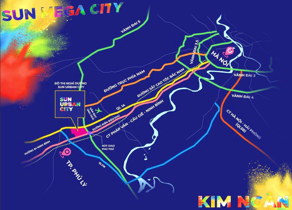 Phân khu Kim Ngân sở hữu vị trí đắc địa kề cận trục đại lộ lễ hội Sun Urban City