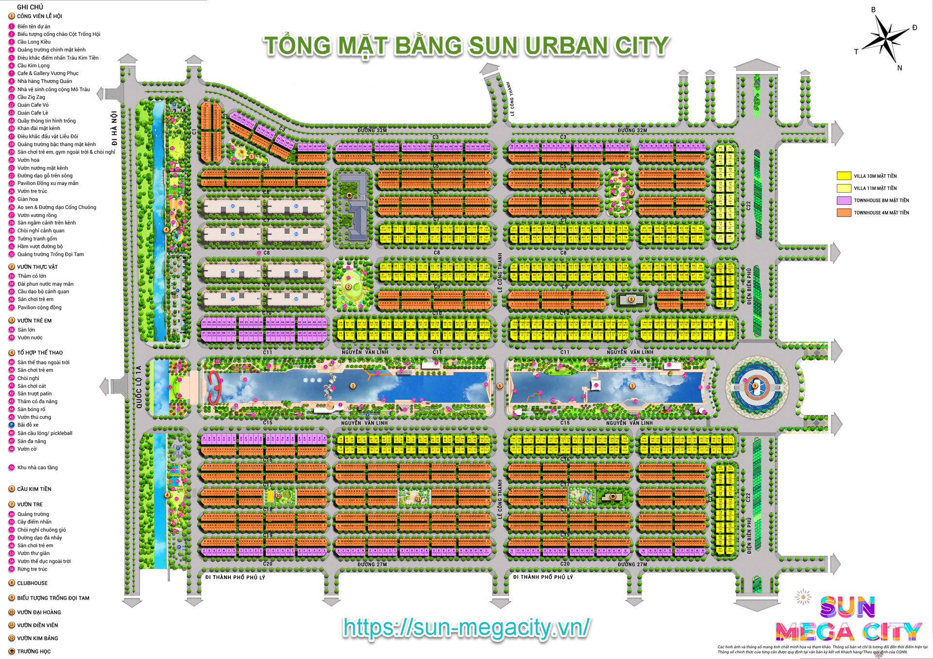 Tổng mặt bằng Sun Urban City giai đoạn 1 gồm Ph&acirc;n khu Kim Ng&acirc;n v&agrave; Kim Tiền