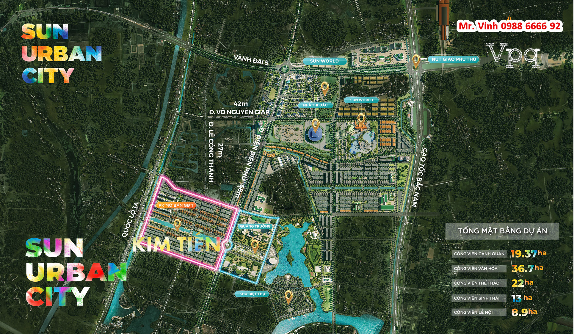 Vị tr&iacute; ph&acirc;n khu Kim Tiền tại đ&ocirc; thị Sun Urban City 420ha
